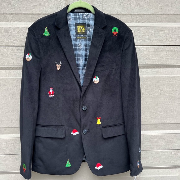 NWT Black OppoSuits Deluxe X-Mas Icons Embroidered Christmas Blazer - Picture 5 of 16